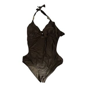 NWT Old Navy Deep V Neck‎ Brown One Piece Bathing Suit Size 2XL Gold Accent